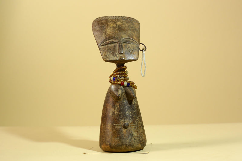 African Fertility Statue Carved Wood Beaded Neck Congo Tribal Art Decor-G5970