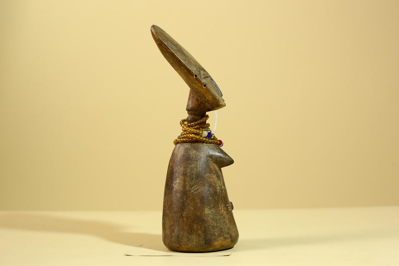 African Fertility Statue Carved Wood Beaded Neck Congo Tribal Art Decor-G5970