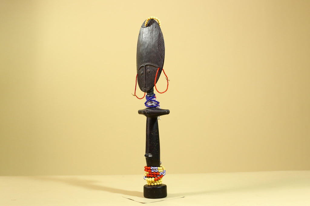 African Akuaba Fertility Statue Carved Wood Beaded Neck Ghana Tribal Decor-G5971