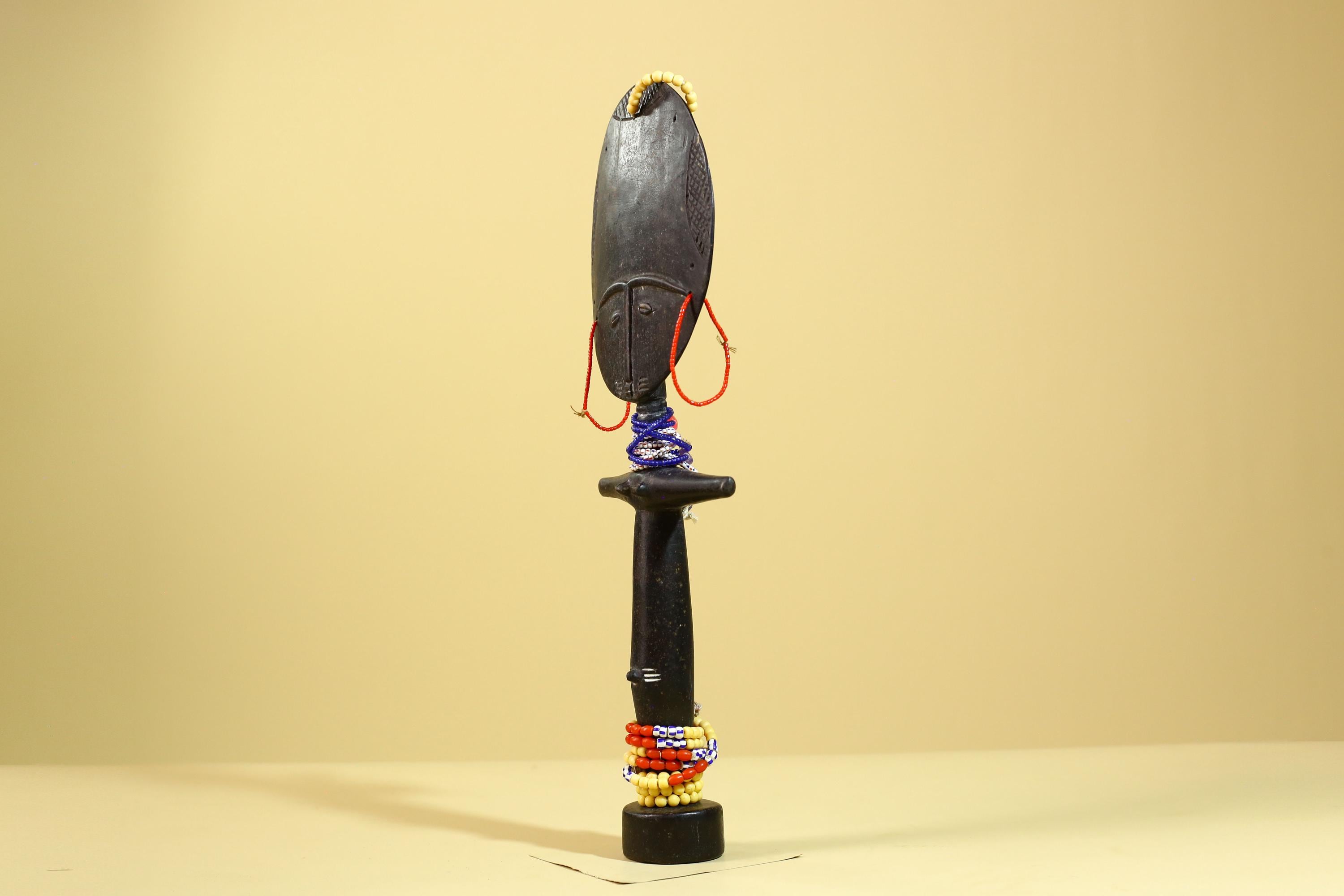 African Akuaba Fertility Statue Carved Wood Beaded Neck Ghana Tribal Decor-G5971