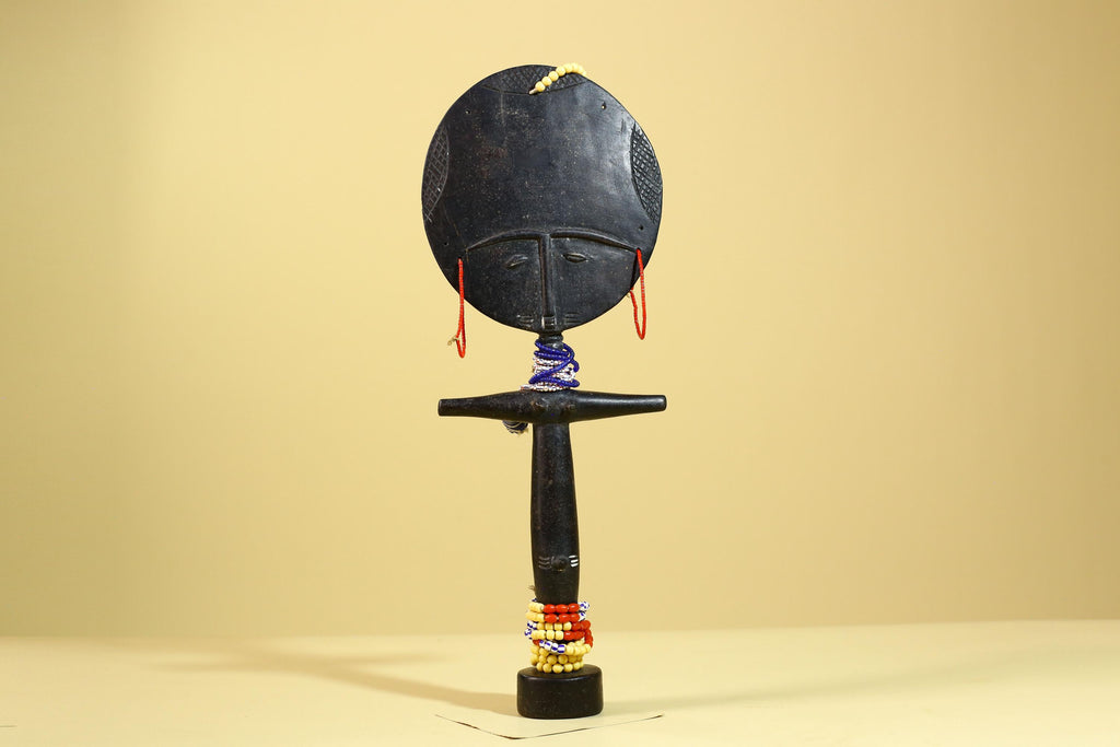 African Akuaba Fertility Statue Carved Wood Beaded Neck Ghana Tribal Decor-G5971