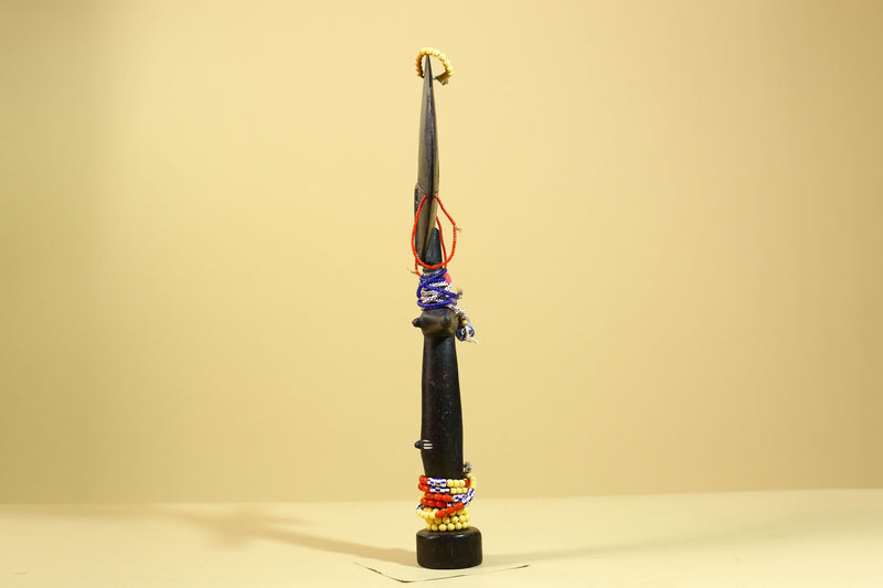 African Akuaba Fertility Statue Carved Wood Beaded Neck Ghana Tribal Decor-G5971