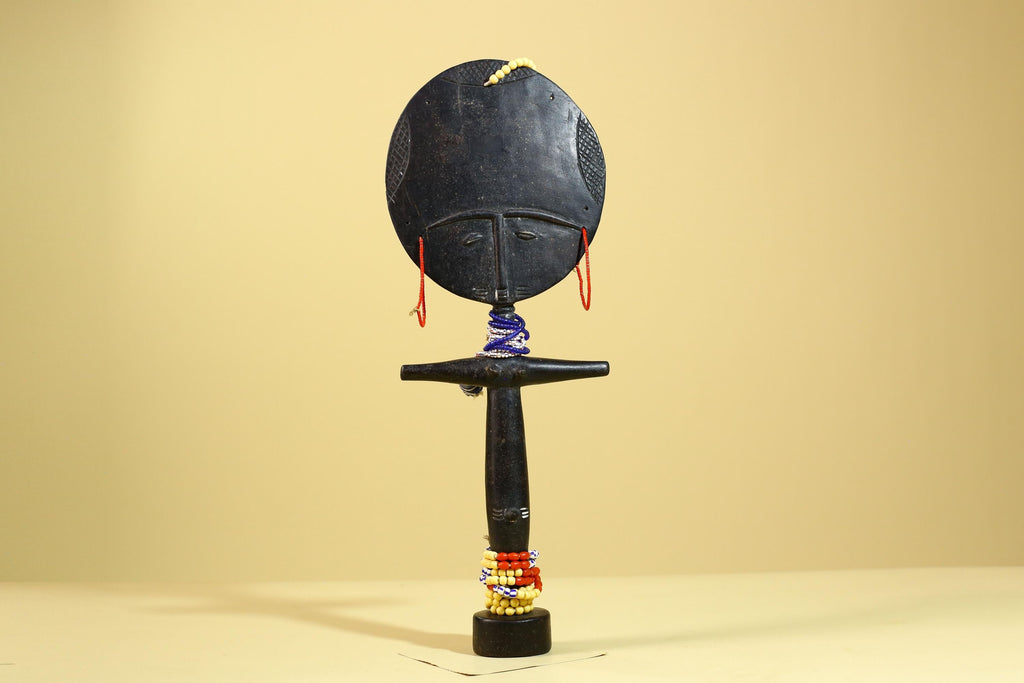 African Akuaba Fertility Statue Carved Wood Beaded Neck Ghana Tribal Decor-G5971