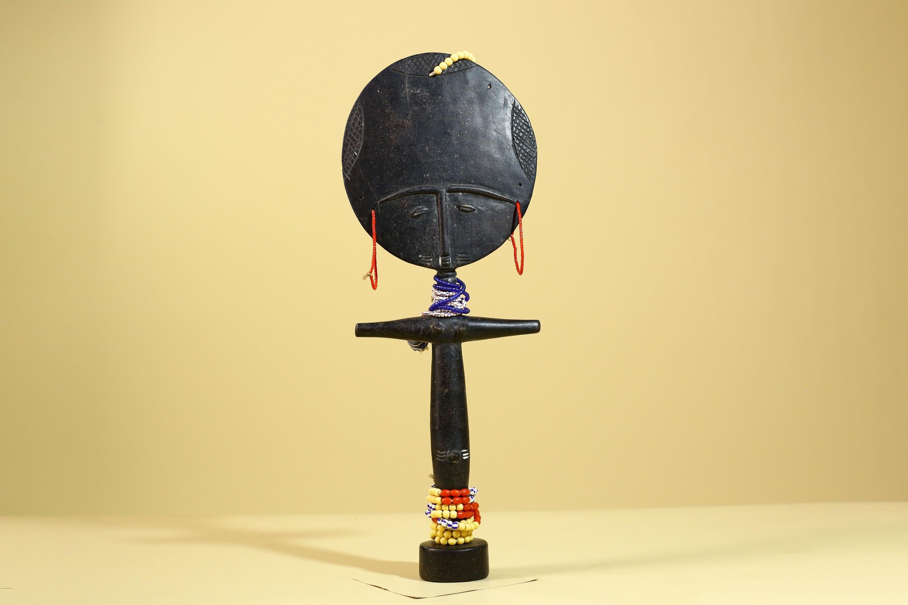 African Akuaba Fertility Statue Carved Wood Beaded Neck Ghana Tribal Decor-G5971