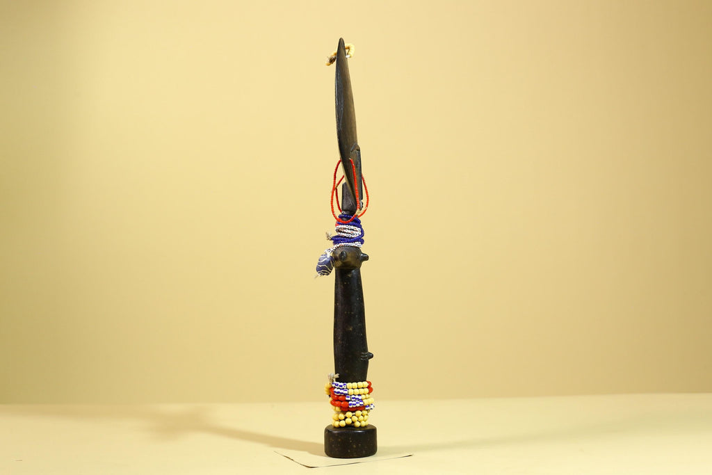 African Akuaba Fertility Statue Carved Wood Beaded Neck Ghana Tribal Decor-G5971