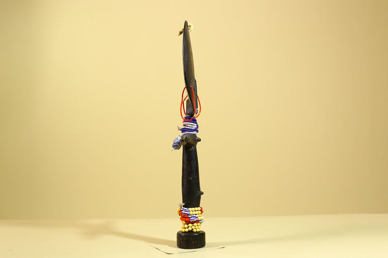 African Akuaba Fertility Statue Carved Wood Beaded Neck Ghana Tribal Decor-G5971