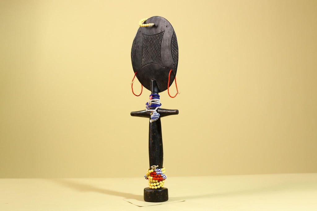 African Akuaba Fertility Statue Carved Wood Beaded Neck Ghana Tribal Decor-G5971