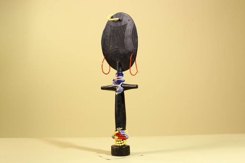 African Akuaba Fertility Statue Carved Wood Beaded Neck Ghana Tribal Decor-G5971