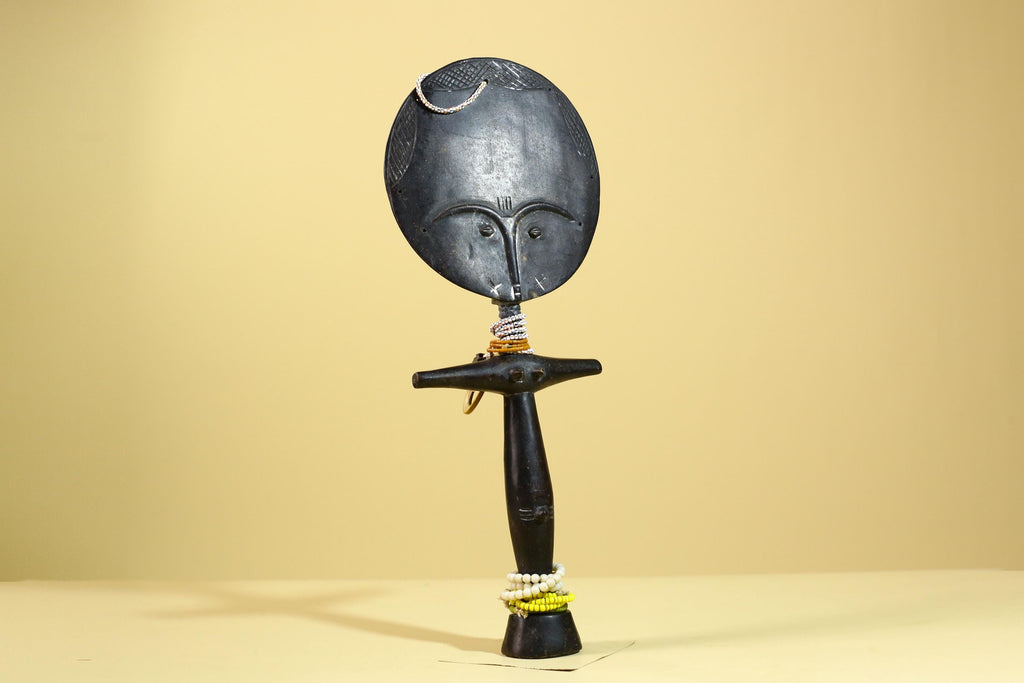 African Akuaba Fertility Statue Dark Wood Beaded Ghana Tribal Art Decor-G5972