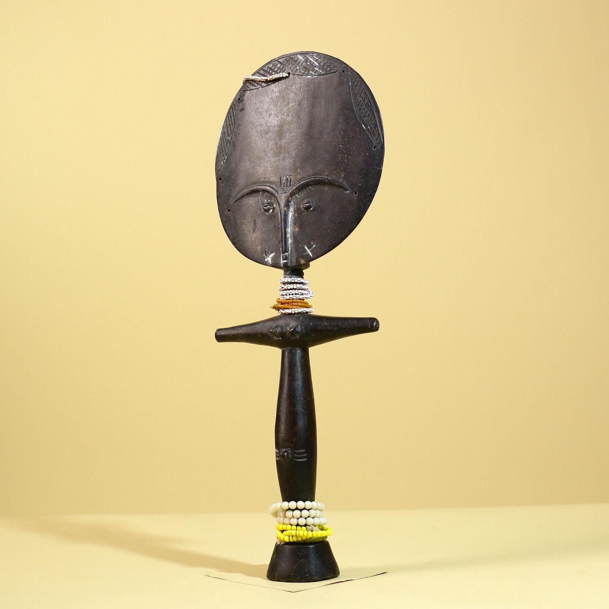 African Akuaba Fertility Statue Dark Wood Beaded Ghana Tribal Art Decor-G5972