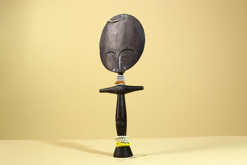 African Akuaba Fertility Statue Dark Wood Beaded Ghana Tribal Art Decor-G5972