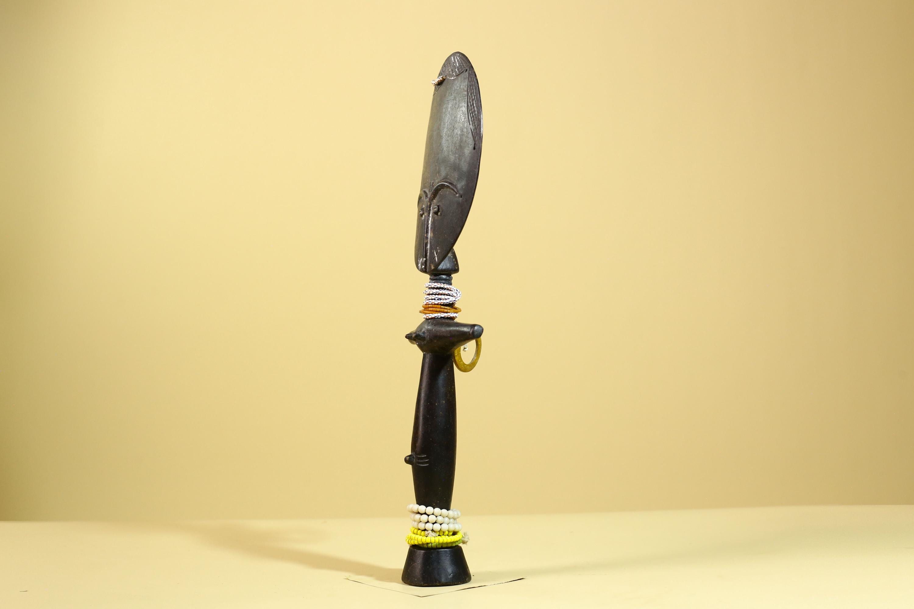 African Akuaba Fertility Statue Dark Wood Beaded Ghana Tribal Art Decor-G5972