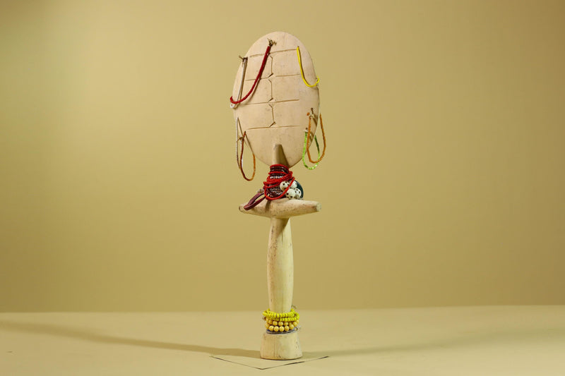 African White Akuaba Statue Carved Wood Beaded Ghana Tribal Fertility Art-G5973