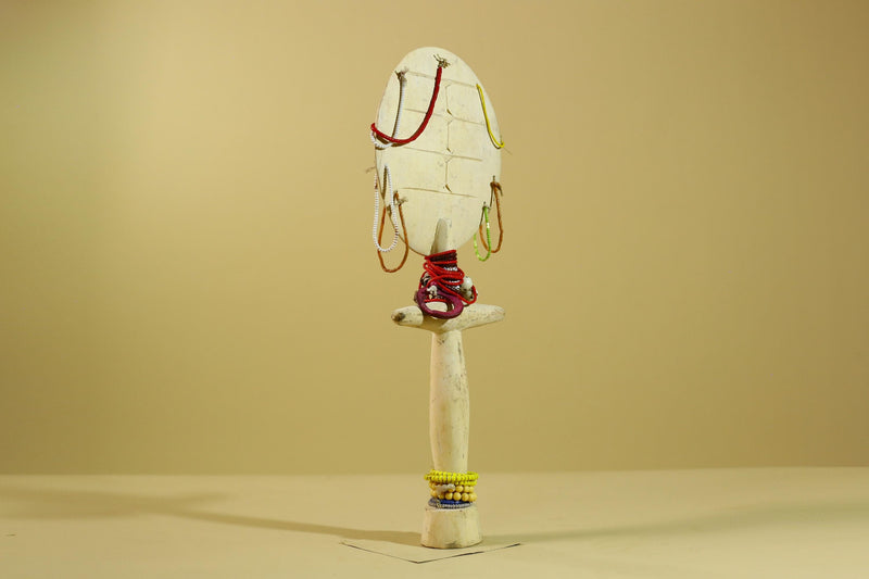 African White Akuaba Statue Carved Wood Beaded Ghana Tribal Fertility Art-G5973