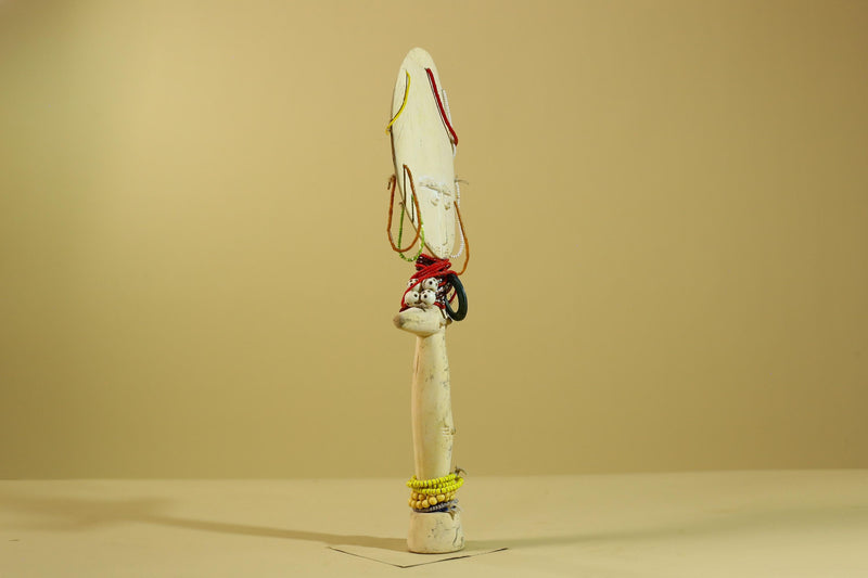 African White Akuaba Statue Carved Wood Beaded Ghana Tribal Fertility Art-G5973