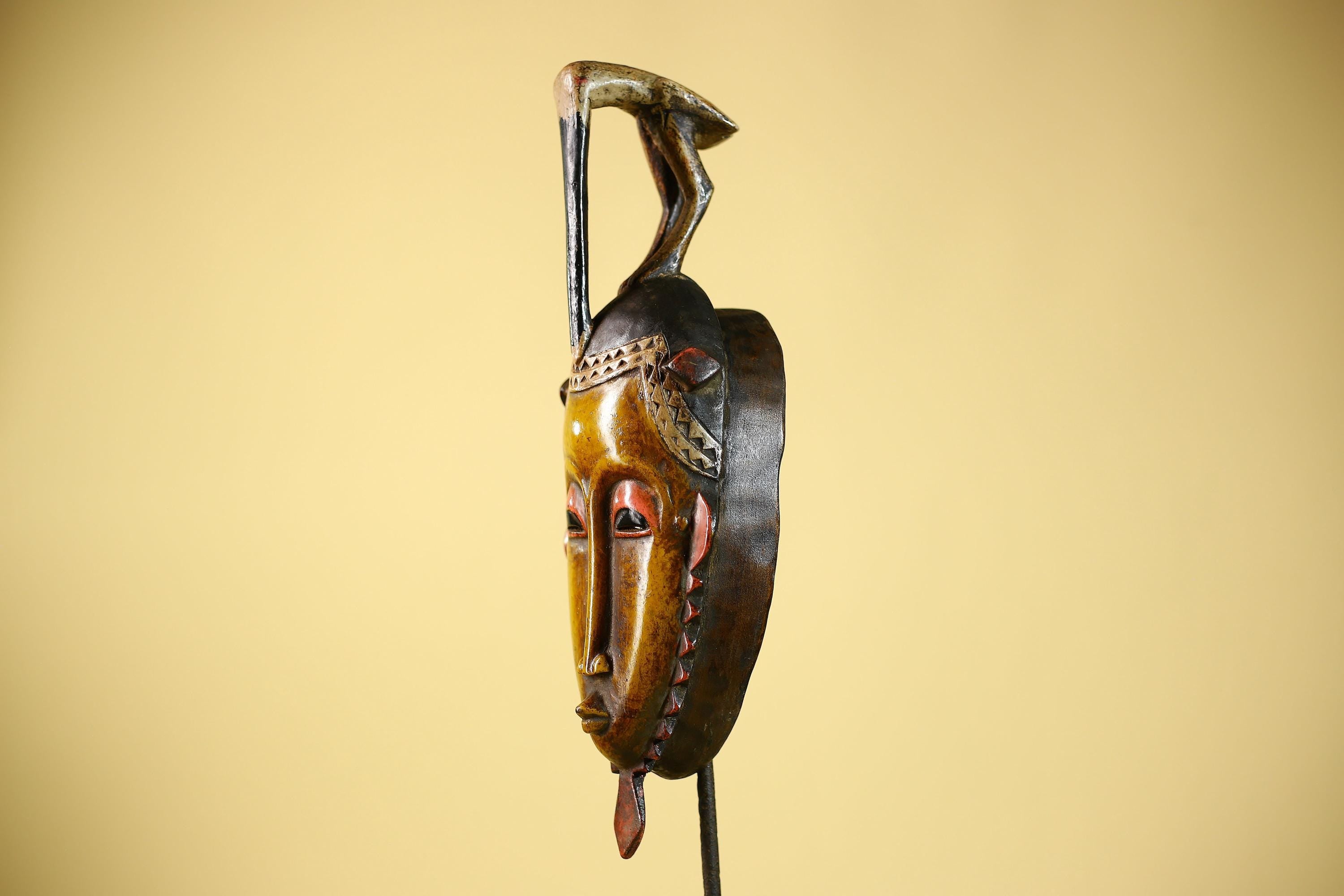 Rare African Mask Guro Tribal Wooden Art Bird Crest Handcarved Vintage Decor-G6079