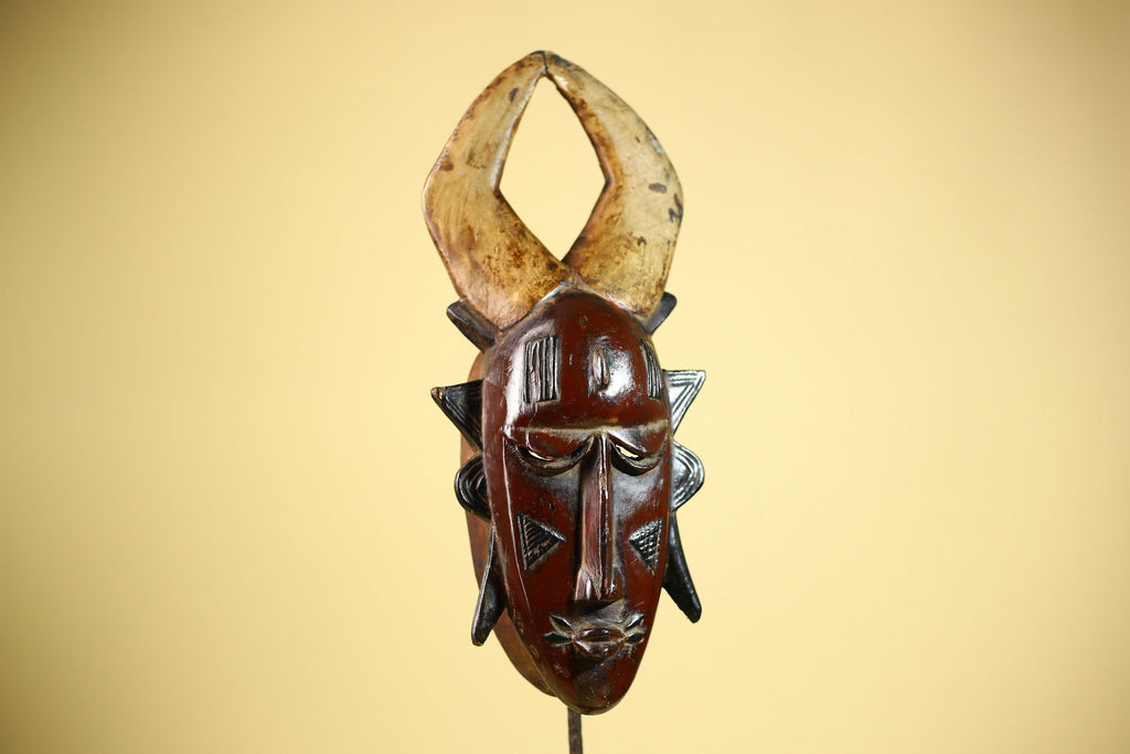 African Mask Guro Horned Vintage Tribal Art Handmade Wooden Wall Display-G6080