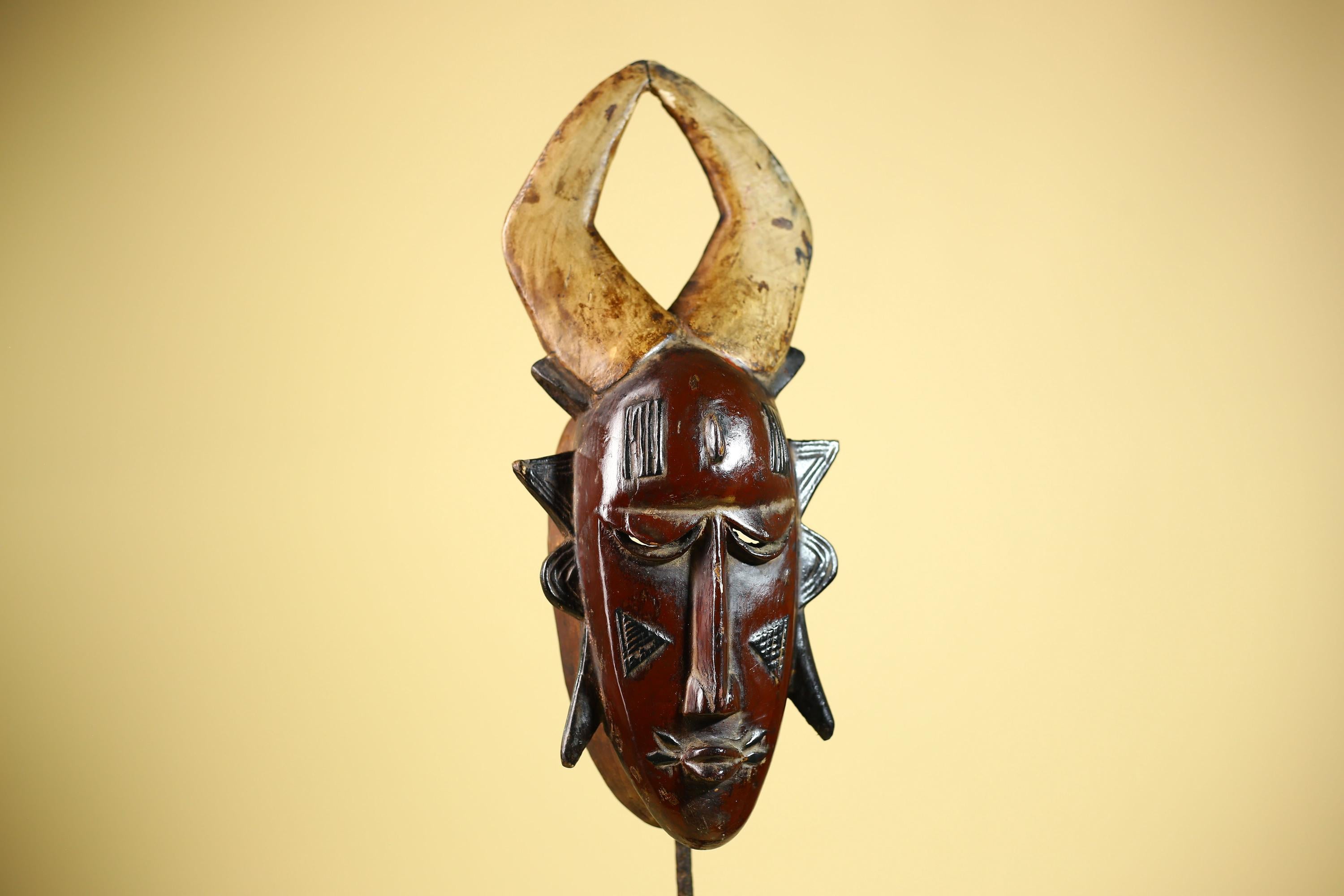 African Mask Guro Horned Vintage Tribal Art Handmade Wooden Wall Display-G6080