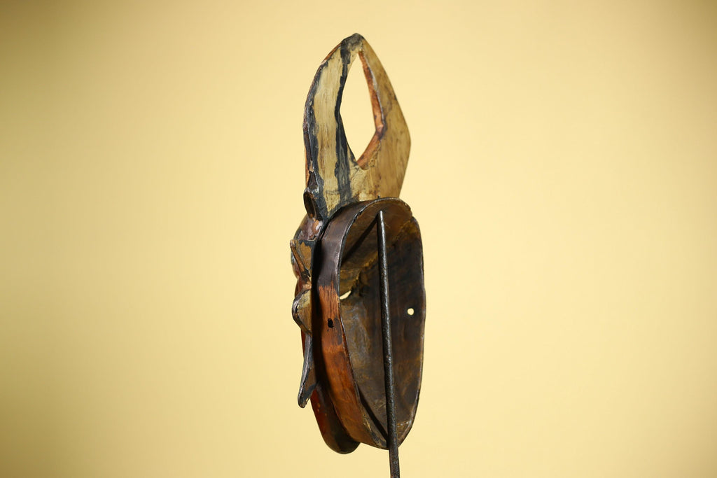 African Mask Guro Horned Vintage Tribal Art Handmade Wooden Wall Display-G6080