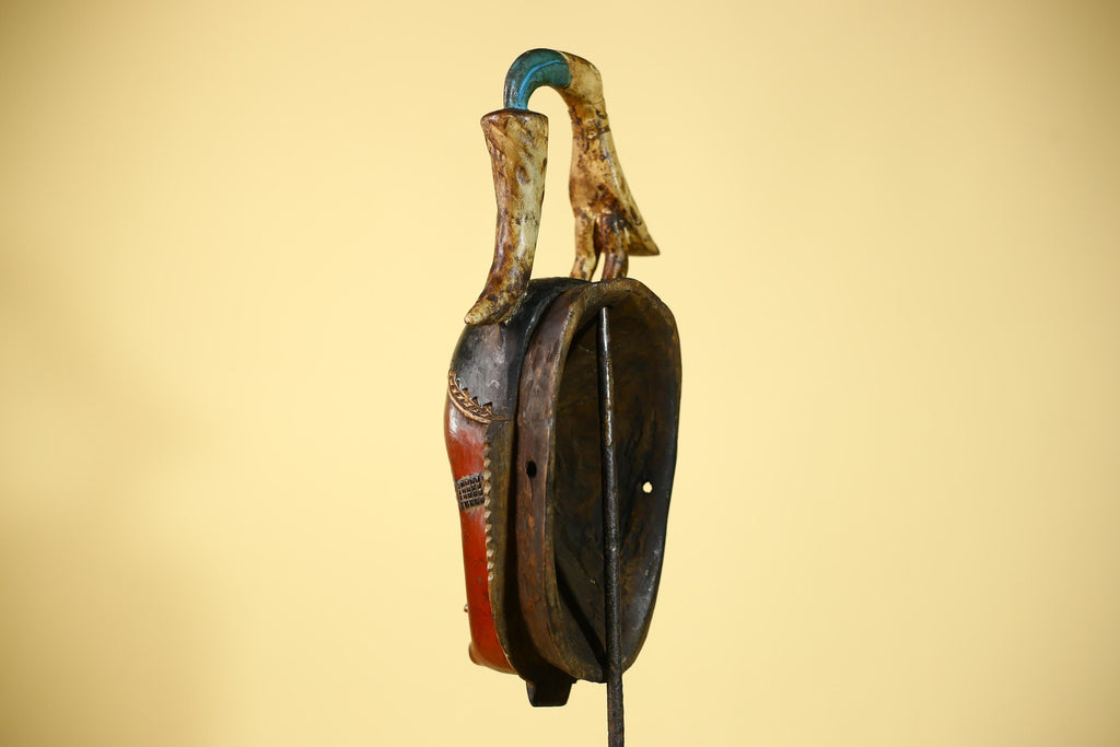 Rare African Mask Baule  Wooden Tribal Art Bird Crest Wall Decor-G6083