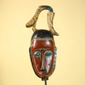 Rare African Mask Baule  Wooden Tribal Art Bird Crest Wall Decor-G6083