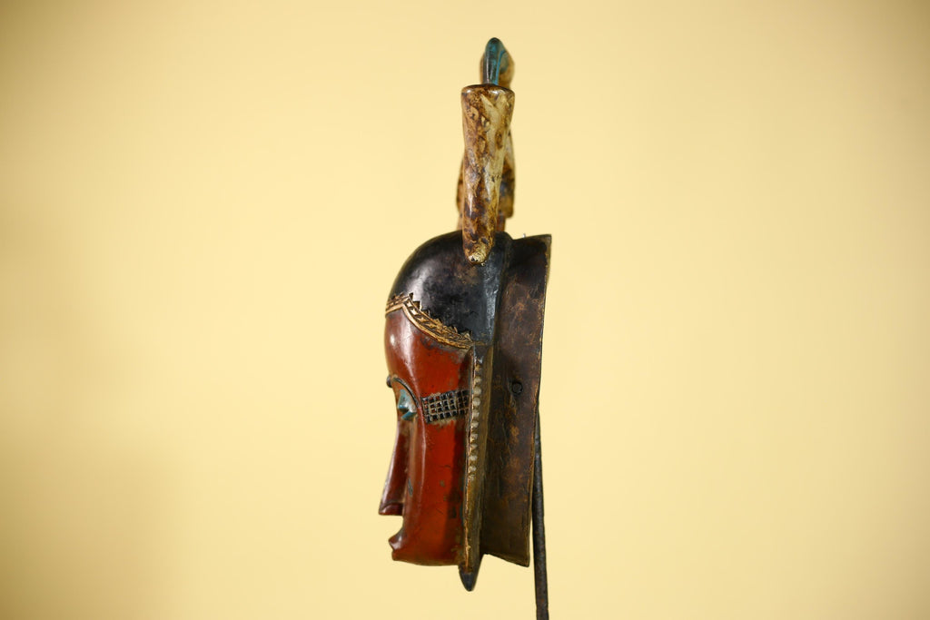 Rare African Mask Baule  Wooden Tribal Art Bird Crest Wall Decor-G6083