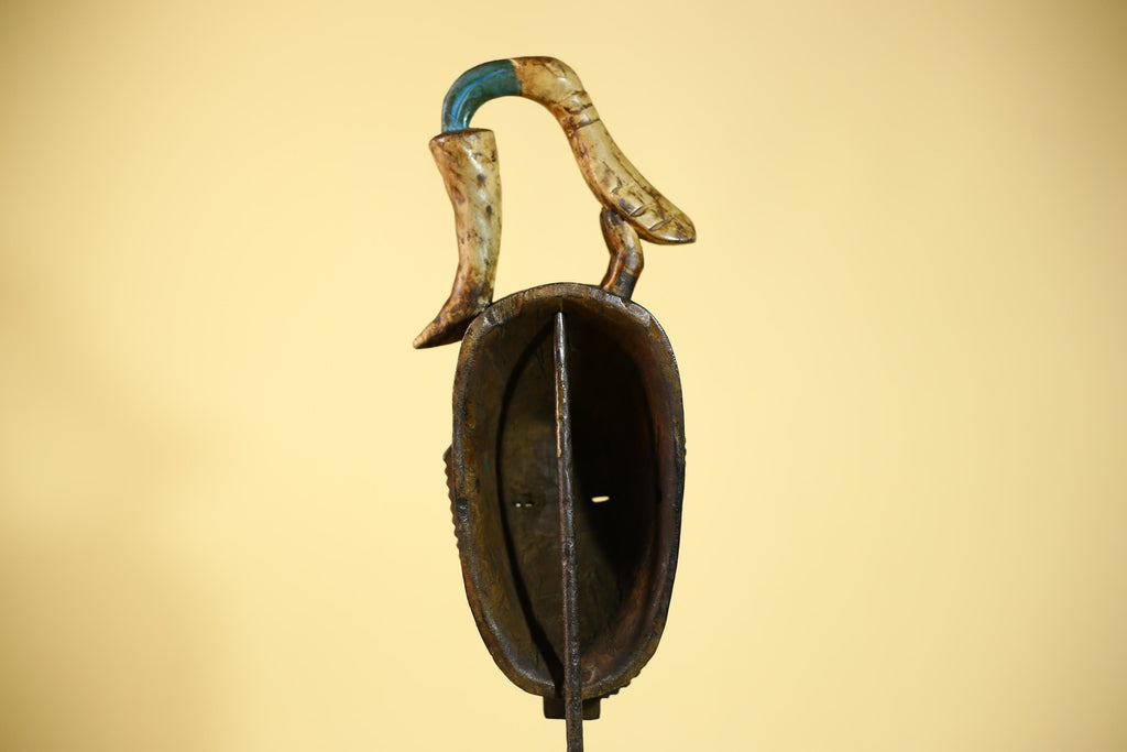 Rare African Mask Baule  Wooden Tribal Art Bird Crest Wall Decor-G6083