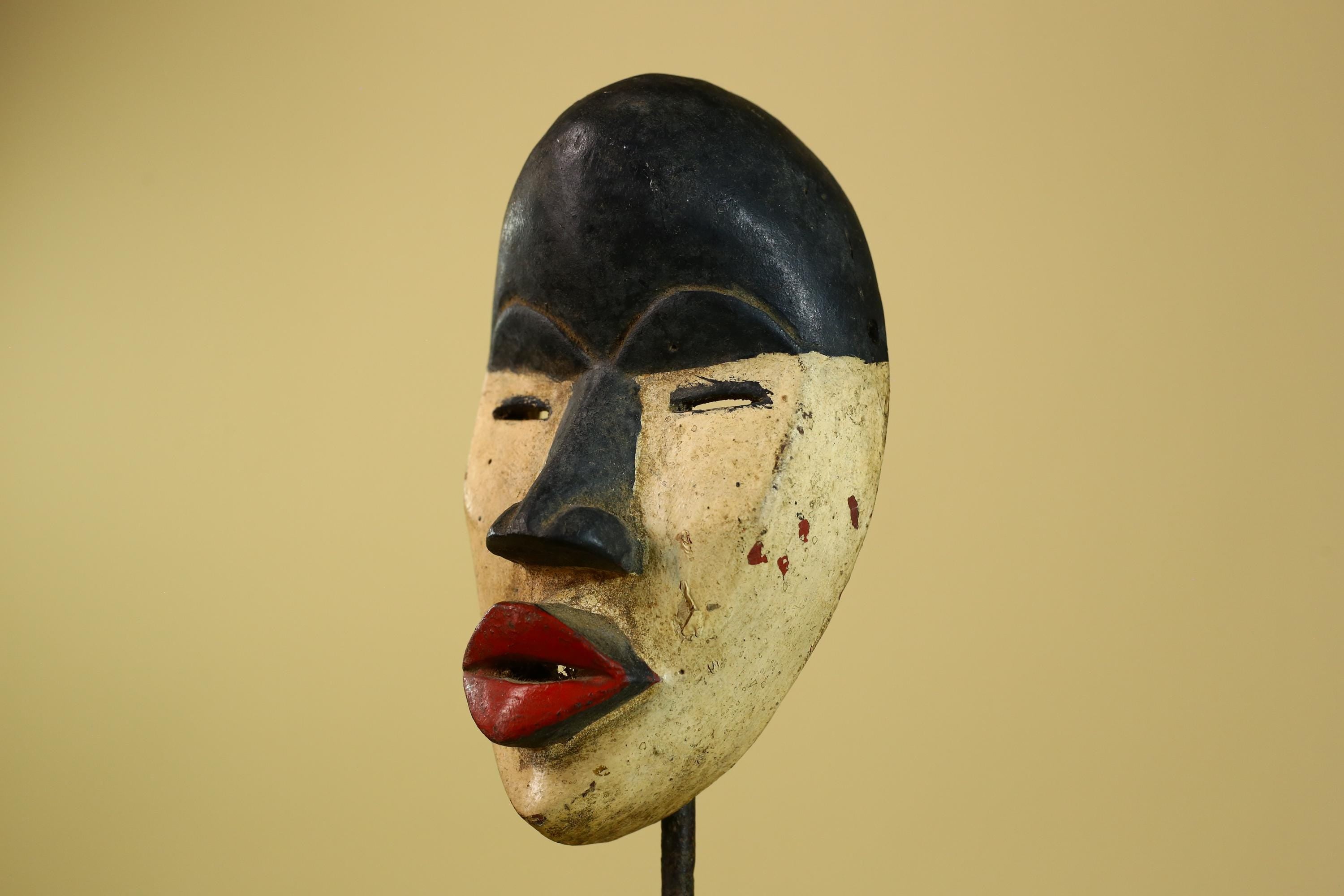 Dan African Mask Wood Carved Black White Face Tribal from Côte d’Ivoire-G5974