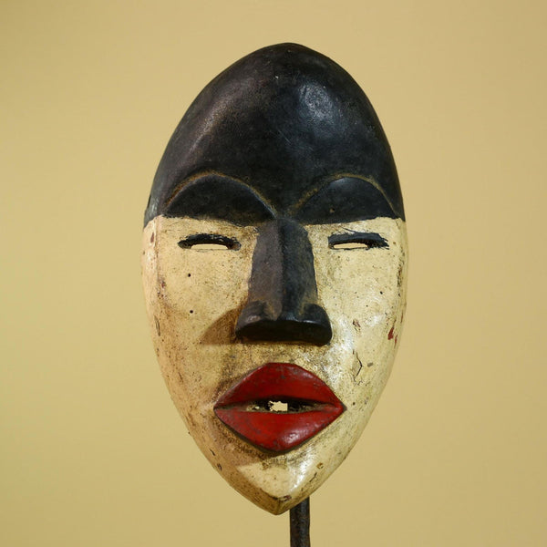 Dan African Mask Wood Carved Black White Face Tribal from Côte d’Ivoire-G5974
