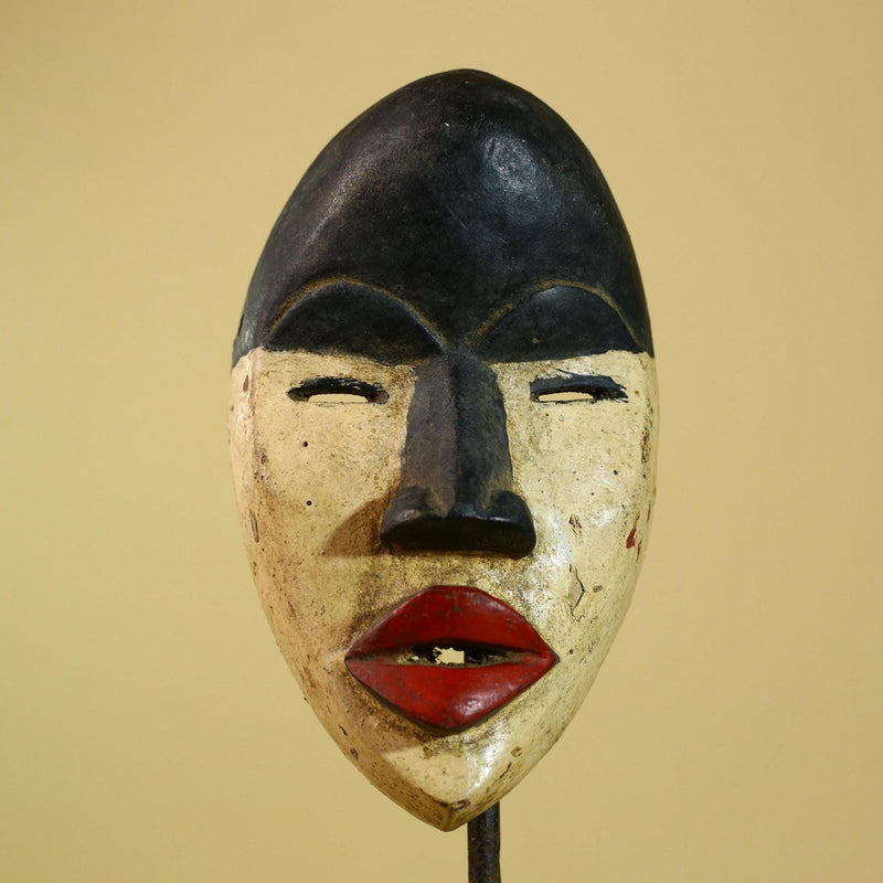 Dan African Mask Wood Carved Black White Face Tribal from Côte d’Ivoire-G5974