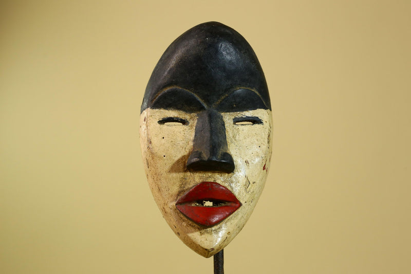 Dan African Mask Wood Carved Black White Face Tribal from Côte d’Ivoire-G5974