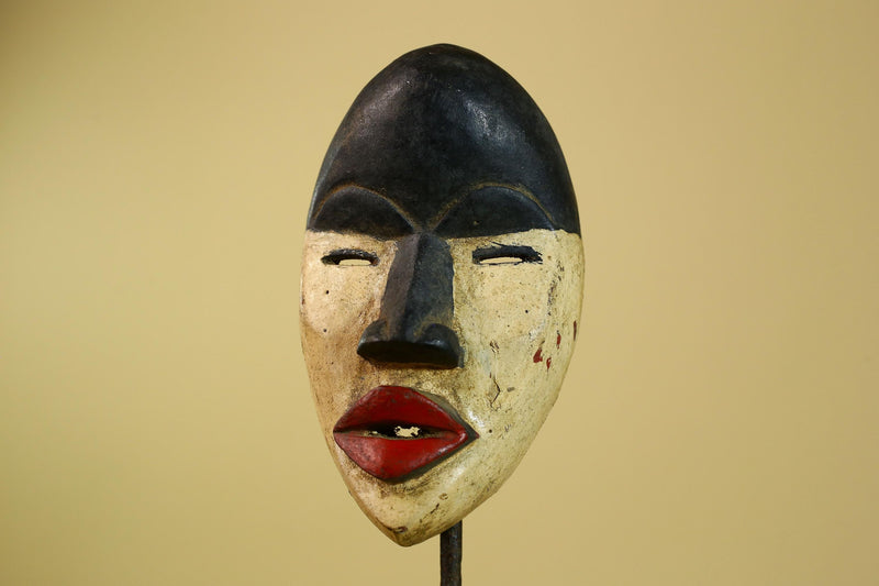 Dan African Mask Wood Carved Black White Face Tribal from Côte d’Ivoire-G5974