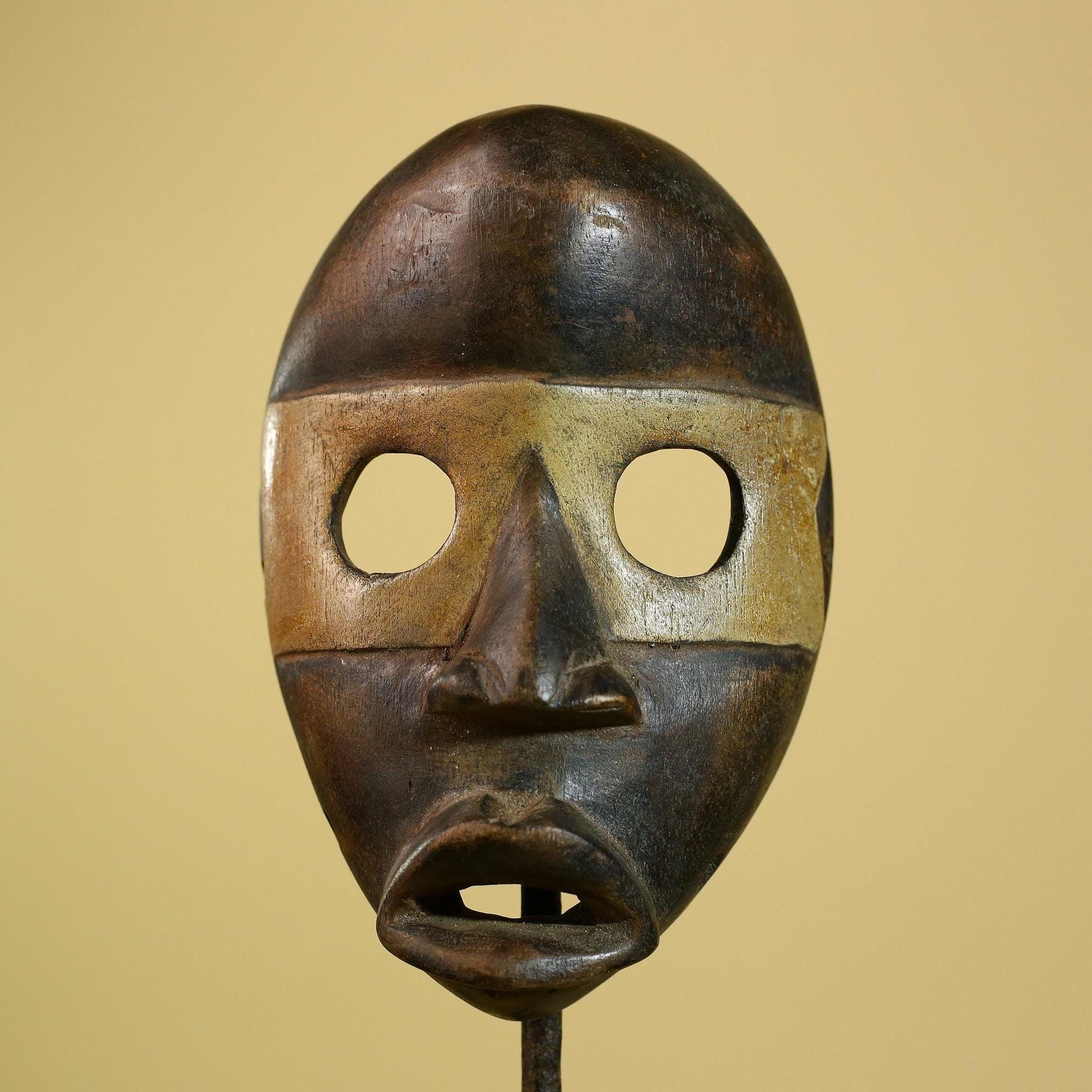 African Dan Mask Carved Wood Brown Black Face Côte d’Ivoire Tribal Decor-G5975