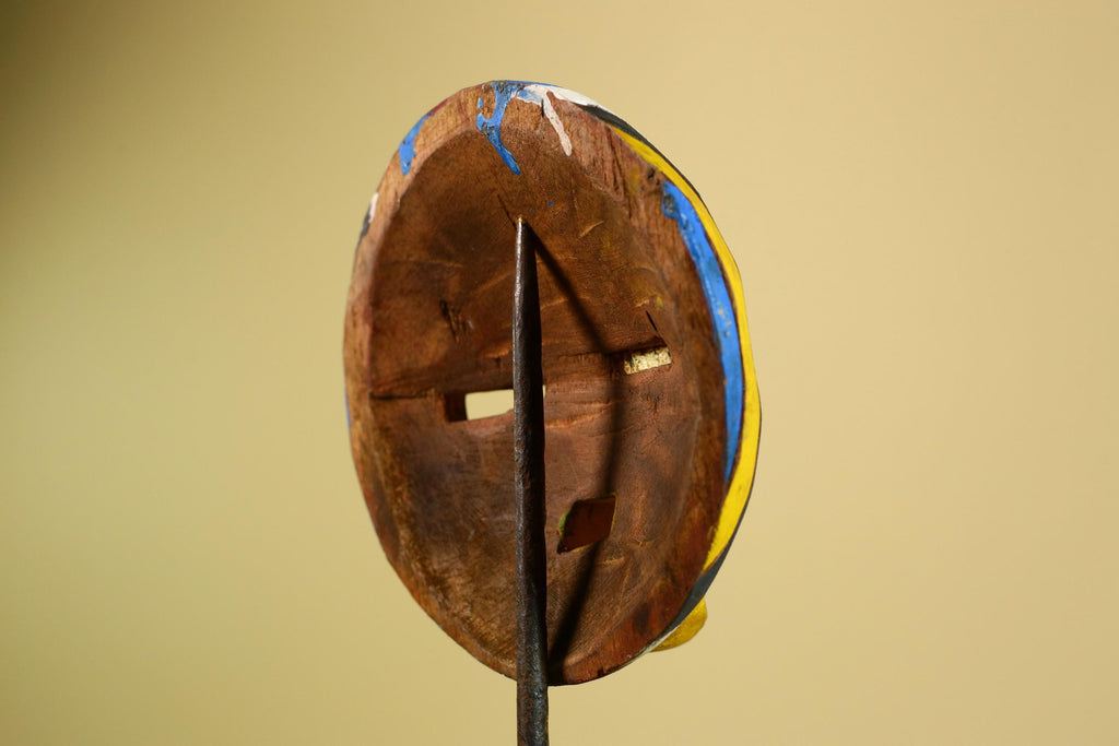 Tribal African Mask Multicolor Wood Striped Round Face Art from Côte d’Ivoire-G5979