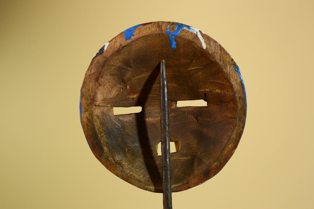 Tribal African Mask Multicolor Wood Striped Round Face Art from Côte d’Ivoire-G5979