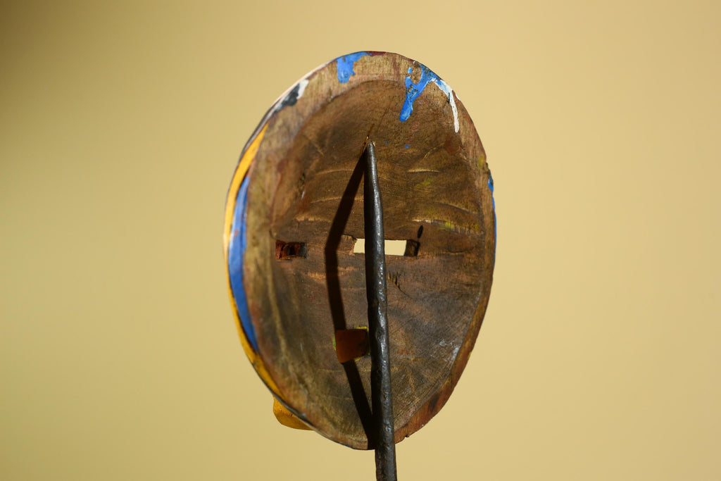 Tribal African Mask Multicolor Wood Striped Round Face Art from Côte d’Ivoire-G5979