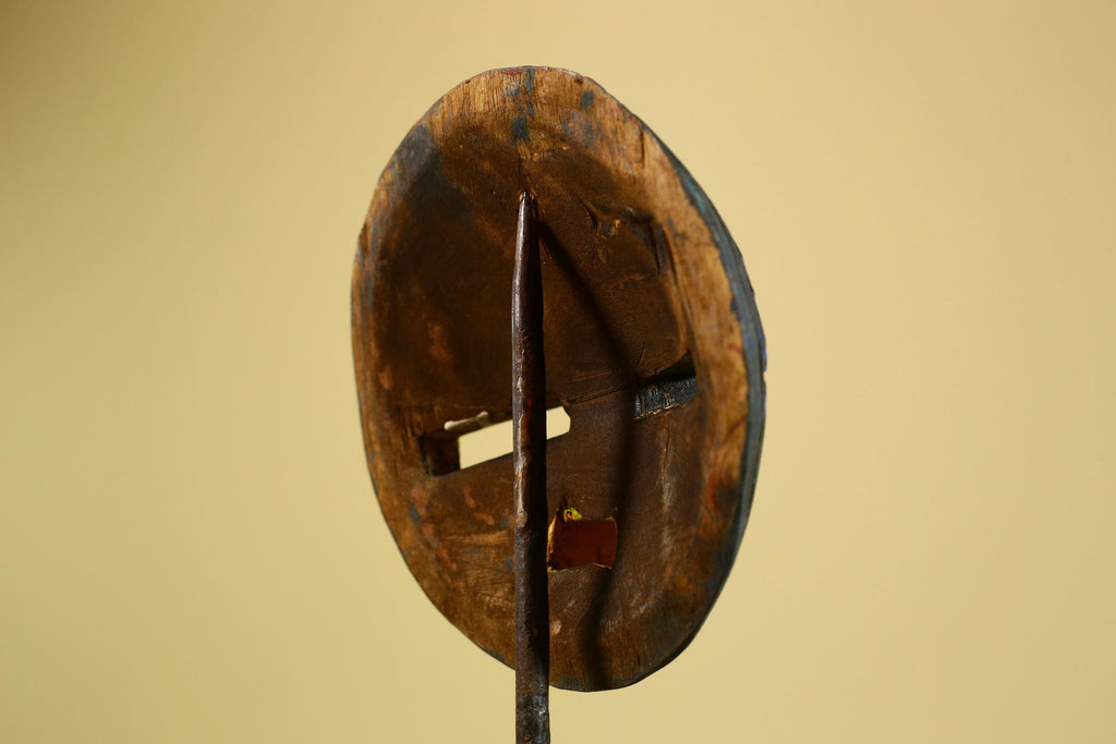 Tribal African Mask Painted Dark Wood Round Face from Côte d’Ivoire Decor-G5980