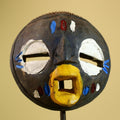 Tribal African Mask Painted Dark Wood Round Face from Côte d’Ivoire Decor-G5980