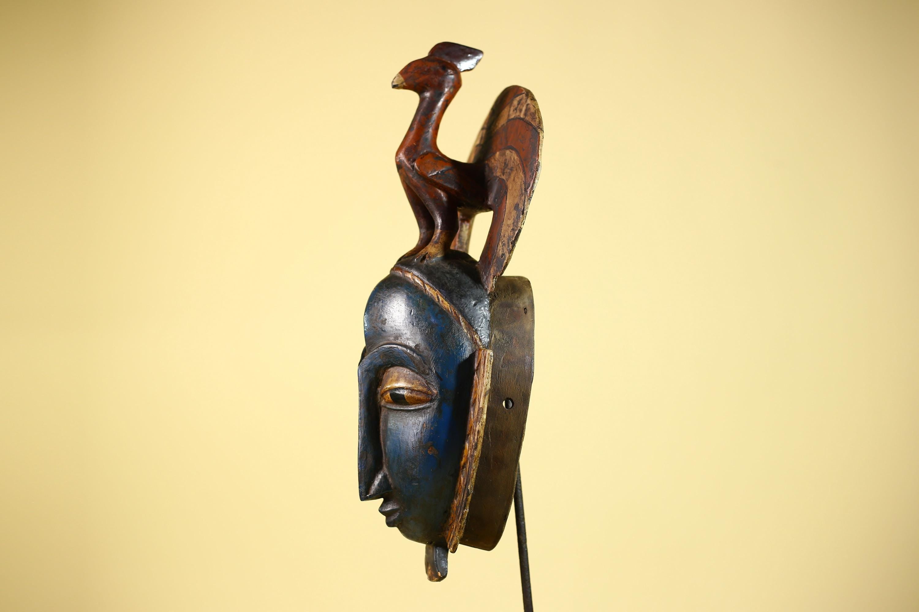 Handmade African Blue Guro Mask Bird Crest Carved Wood Tribal Wall Decor-G6089