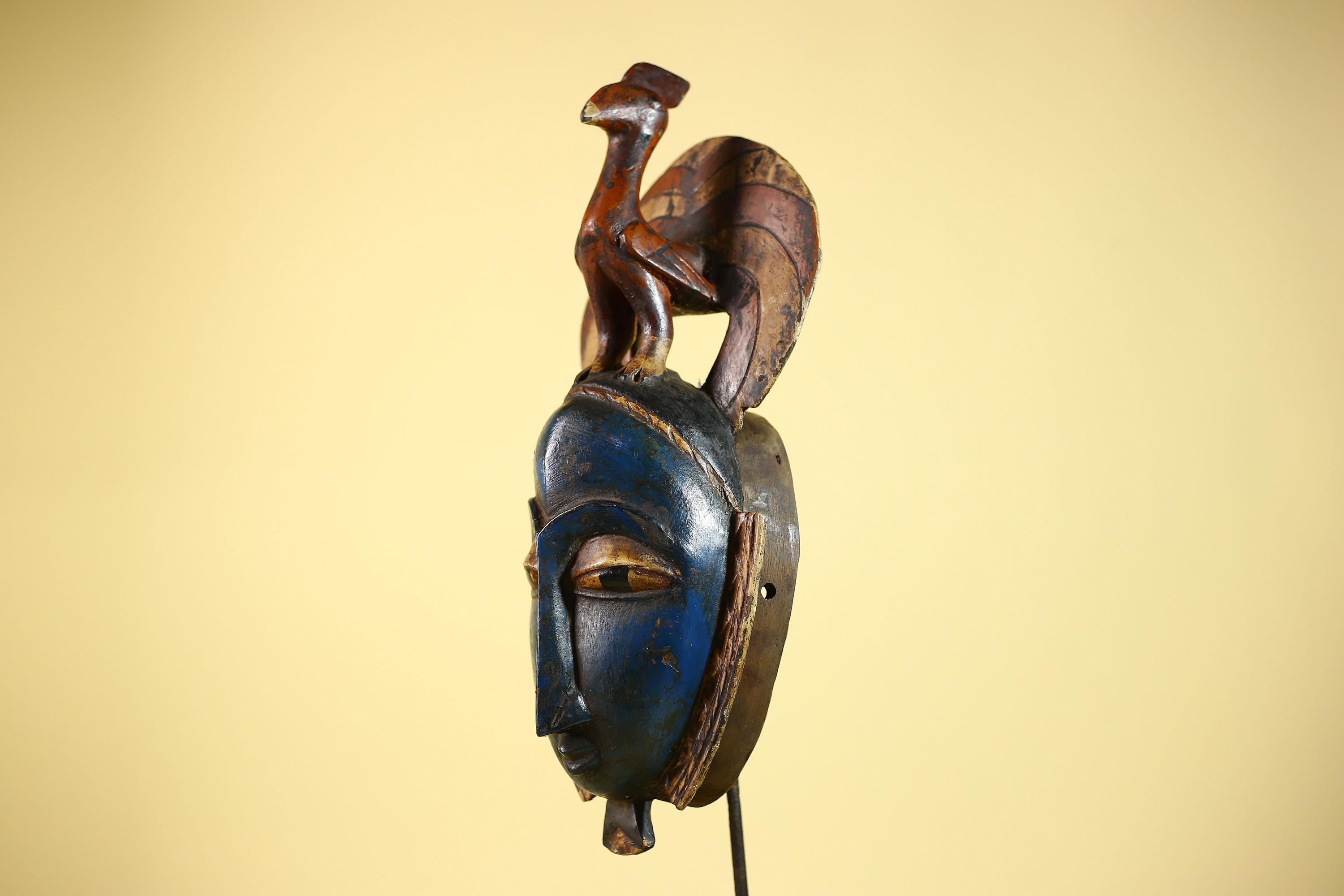 Handmade African Blue Guro Mask Bird Crest Carved Wood Tribal Wall Decor-G6089