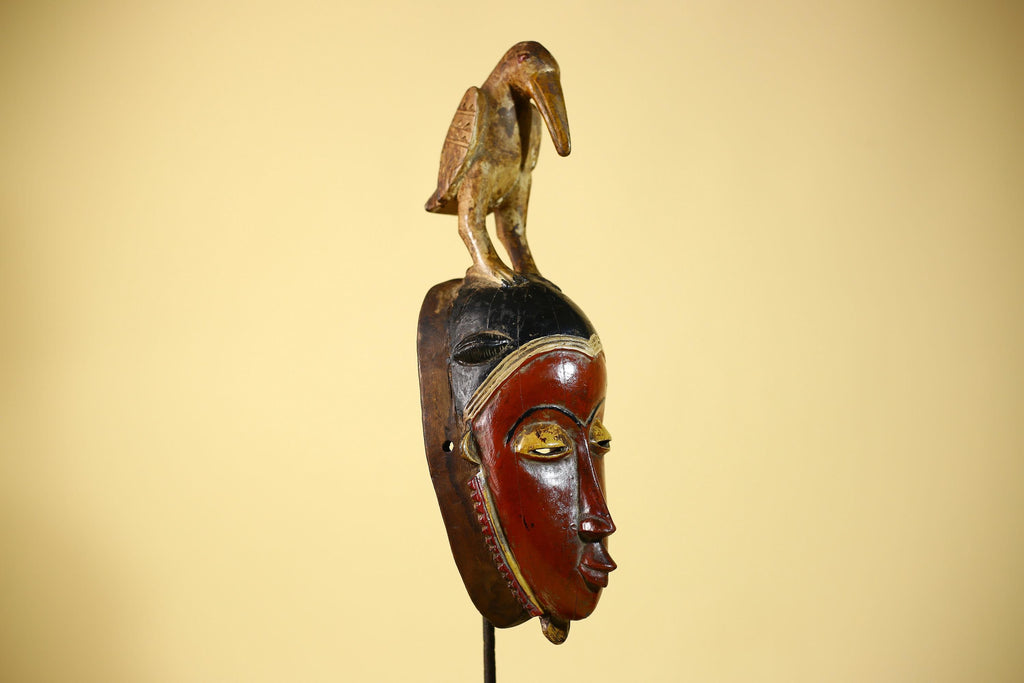 Wooden African Mask Guro Tribal Wood Carving Vintage Handmade Wall Art-G6091