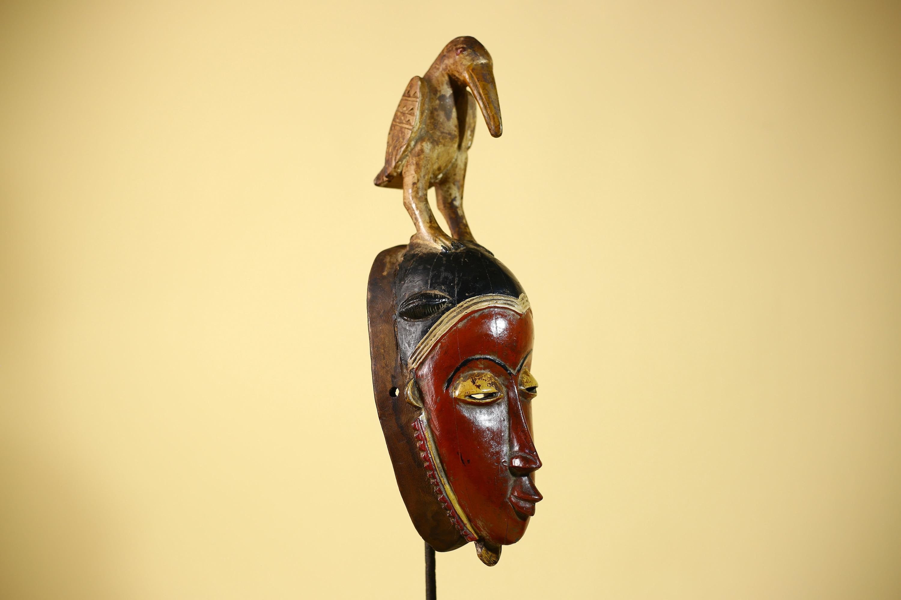 Wooden African Mask Guro Tribal Wood Carving Vintage Handmade Wall Art-G6091