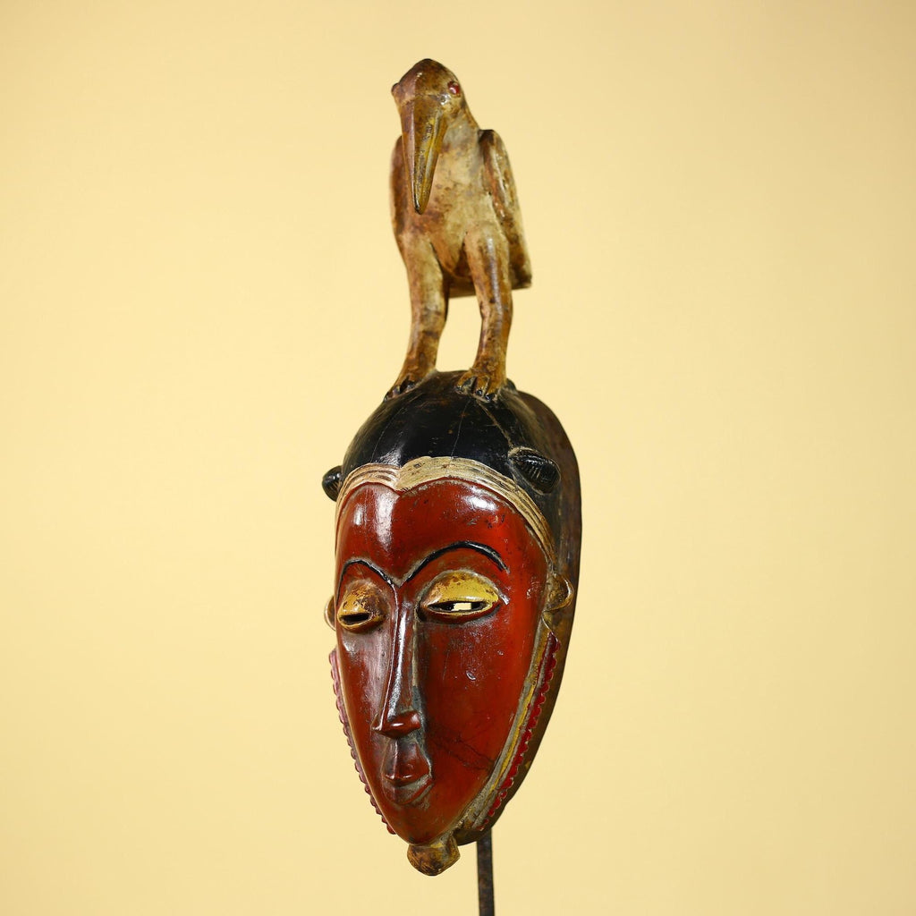 Wooden African Mask Guro Tribal Wood Carving Vintage Handmade Wall Art-G6091
