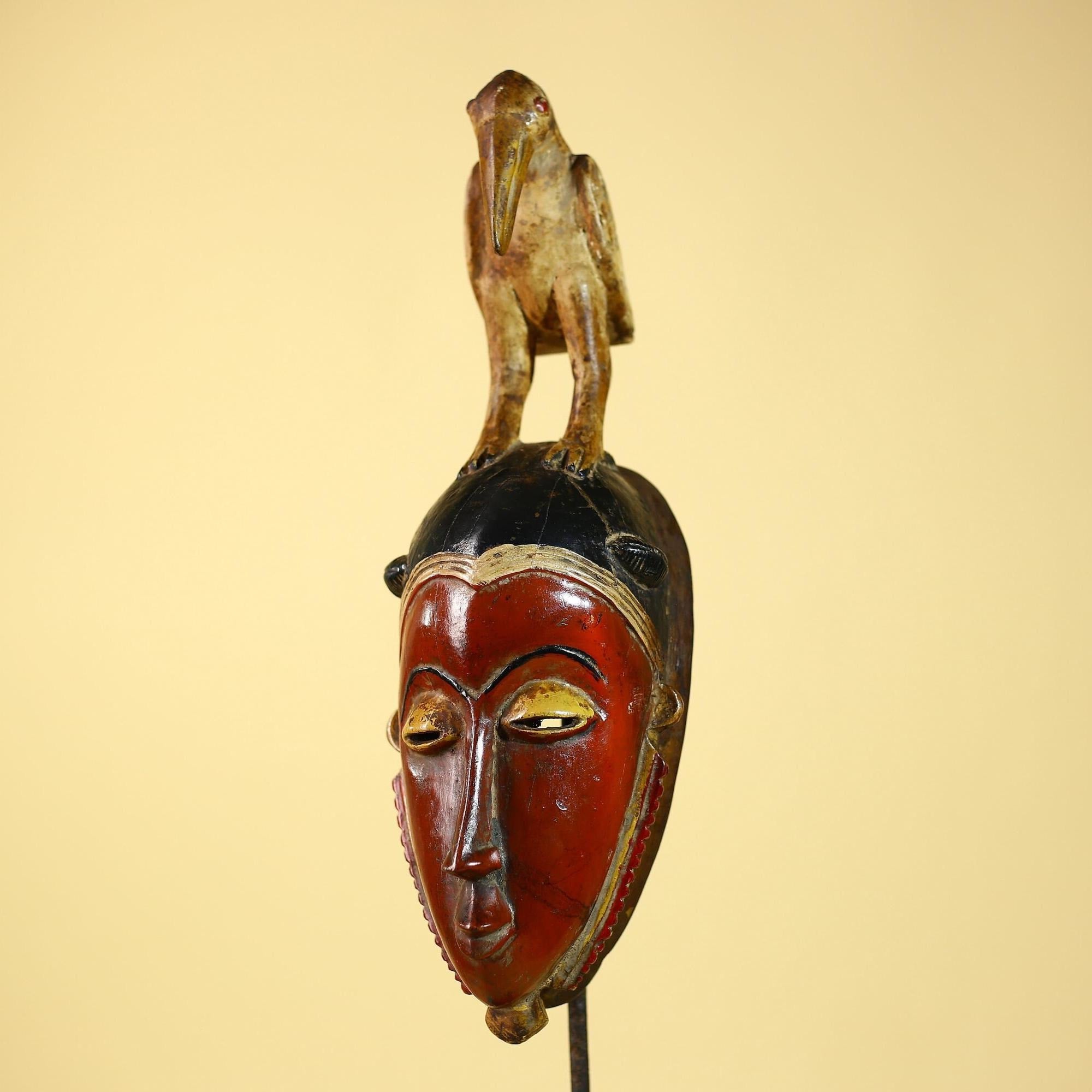 Wooden African Mask Guro Tribal Wood Carving Vintage Handmade Wall Art-G6091