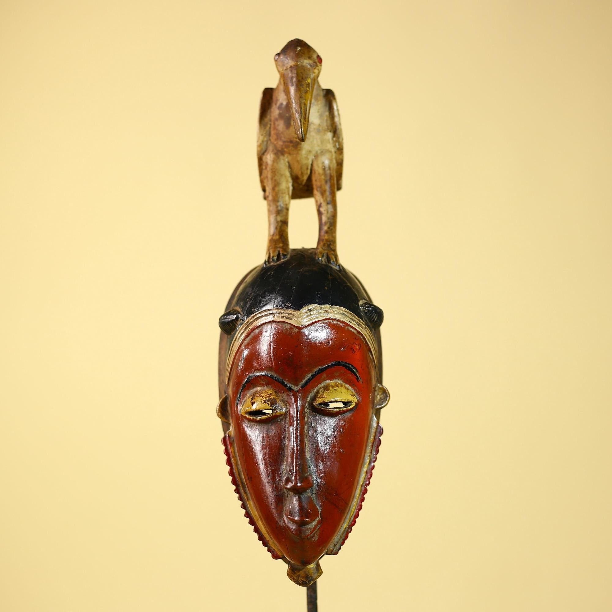 Wooden African Mask Guro Tribal Wood Carving Vintage Handmade Wall Art-G6091