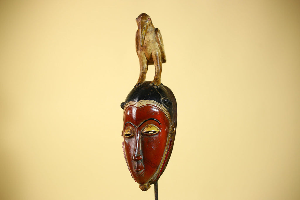 Wooden African Mask Guro Tribal Wood Carving Vintage Handmade Wall Art-G6091