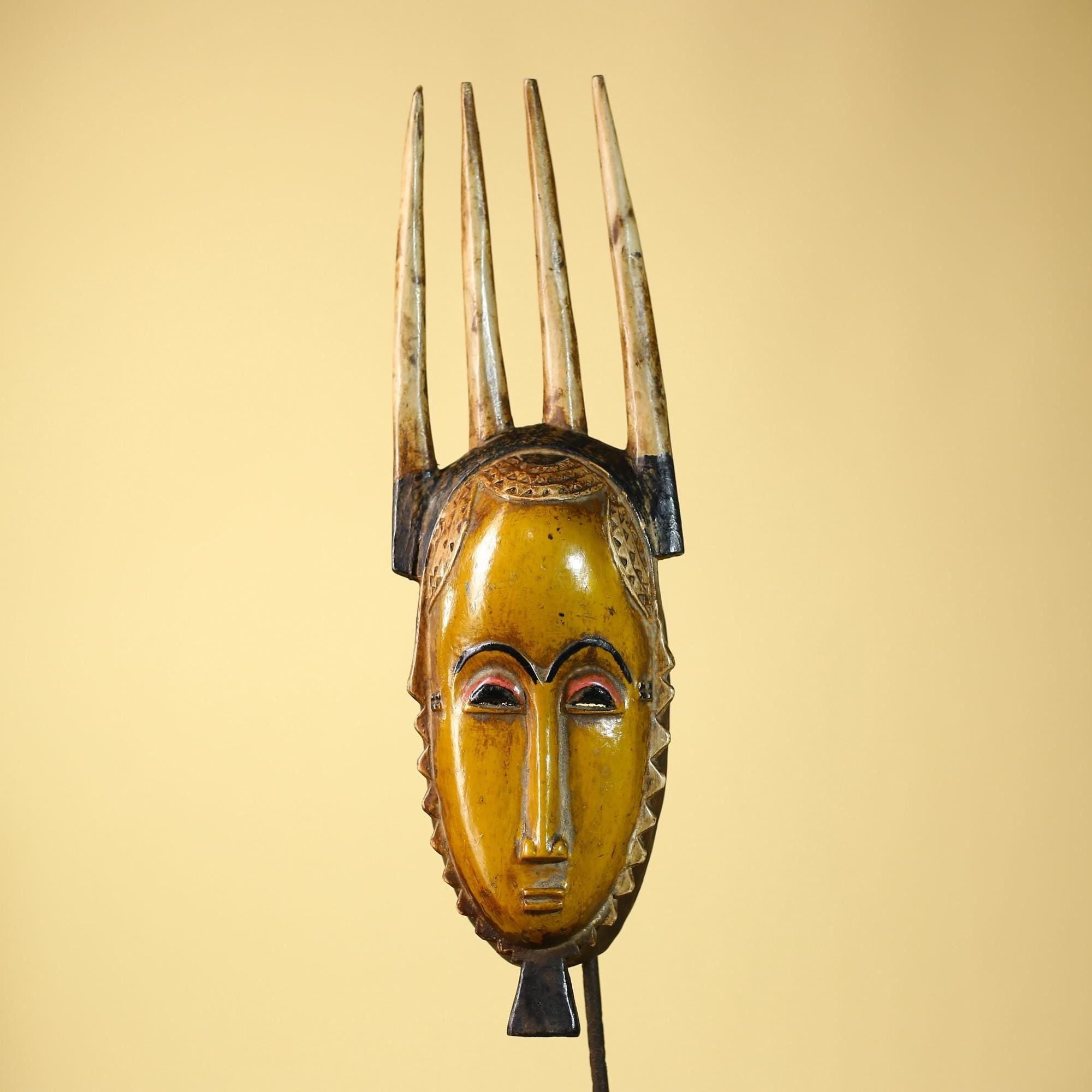 Wooden African Art Tribal Face Sculpture Vintage Hand Carved Wall Decor-G6093
