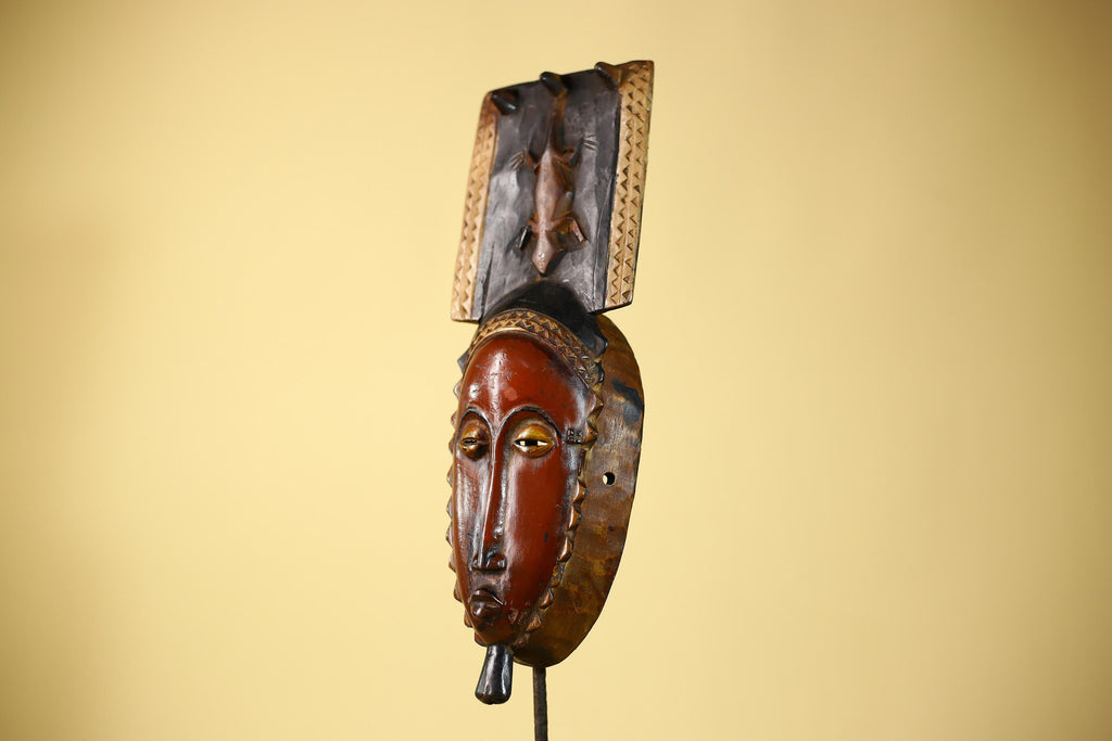 Wooden African Mask Baule Tribal Art Vintage Carved African Wall Art-G6098