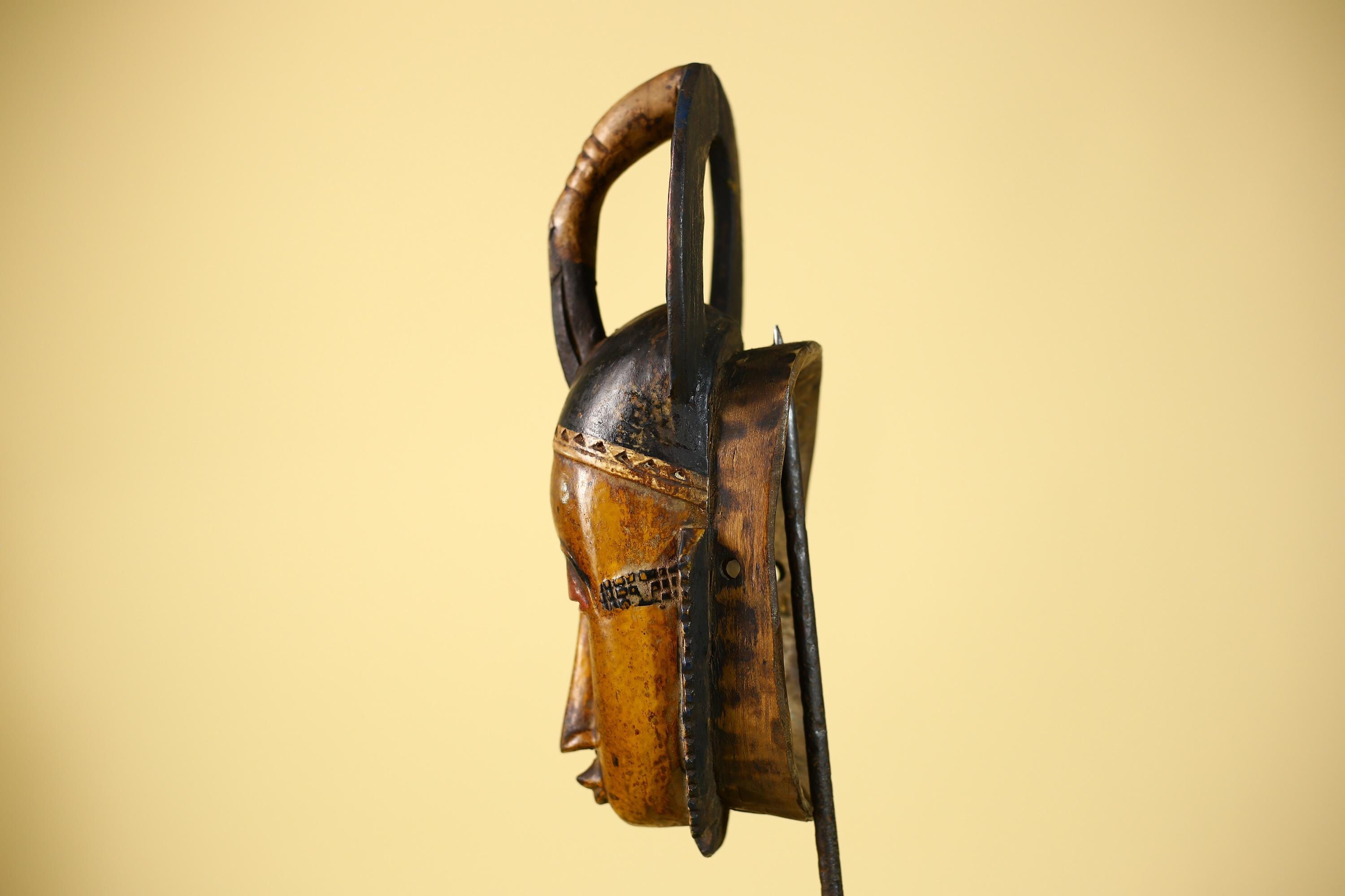Handmade African Wooden Mask Baule Tribal Art Vintage Wall Decor-G6100