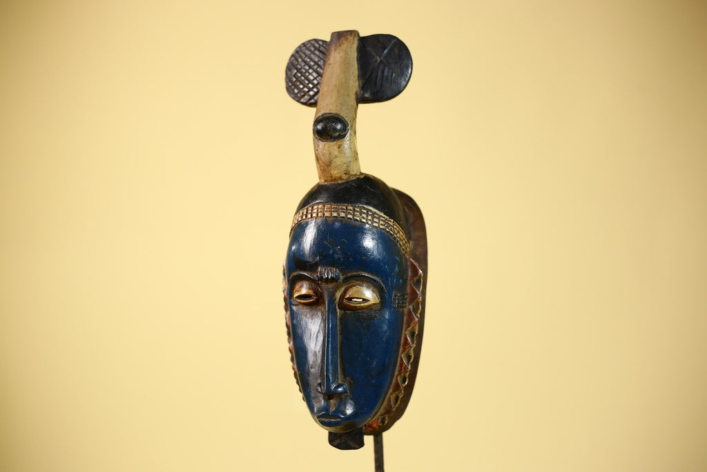 African Mask Wooden Art Baule Tribal Wall Vintage Handmade-G6104